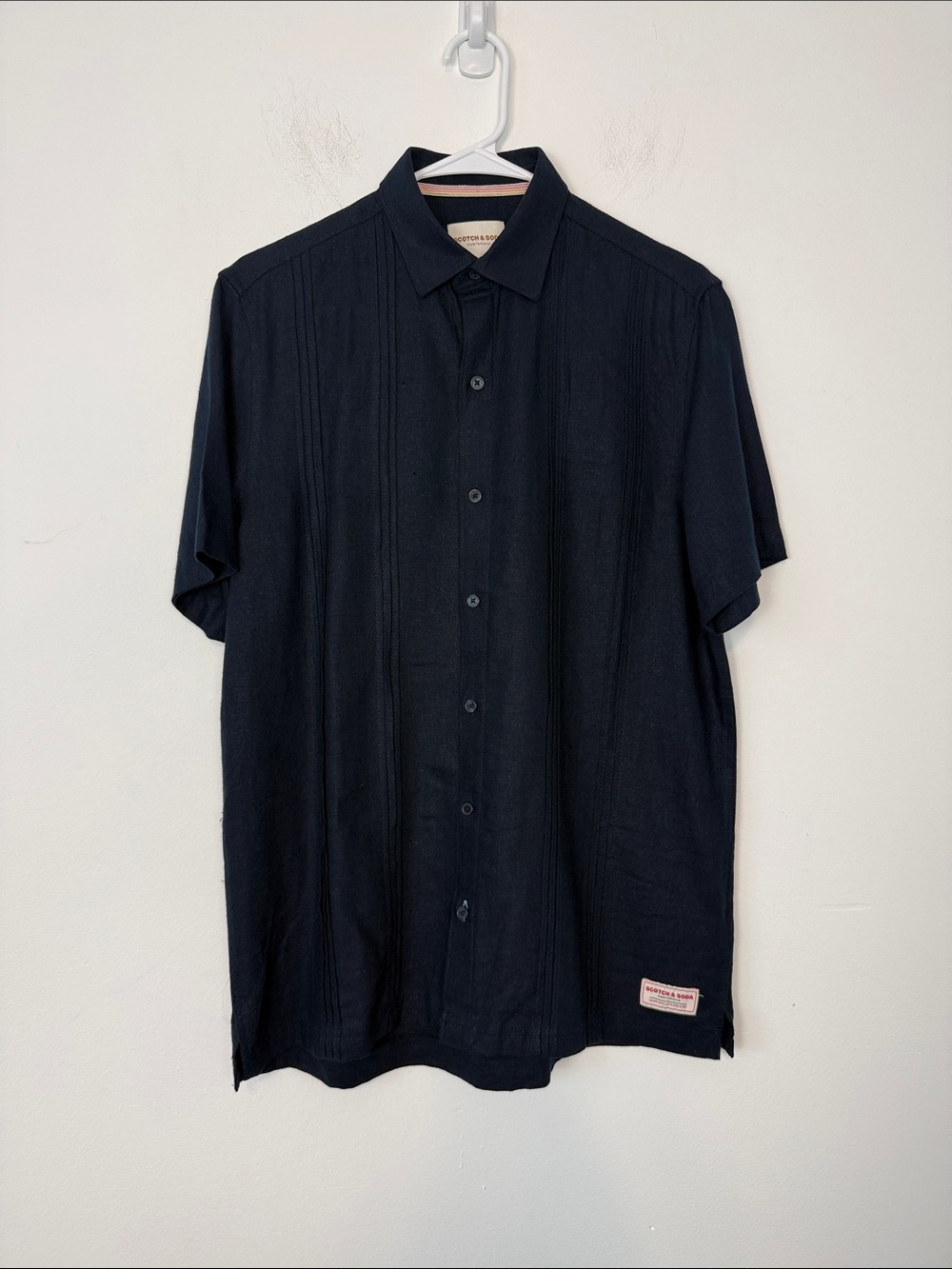 Scotch & Soda Men’s Structured Stripe Short Sleeve Shirt. Navy Blue. Size Small. - Picture 3 of 13
